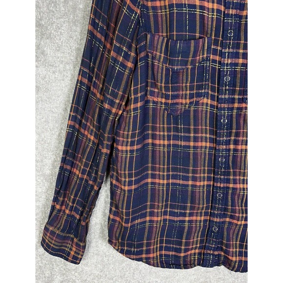 Express Boyfriend Plaid Metallic Long Sleeve Snap Front Shirt Womens Size Small - Picture 9 of 15